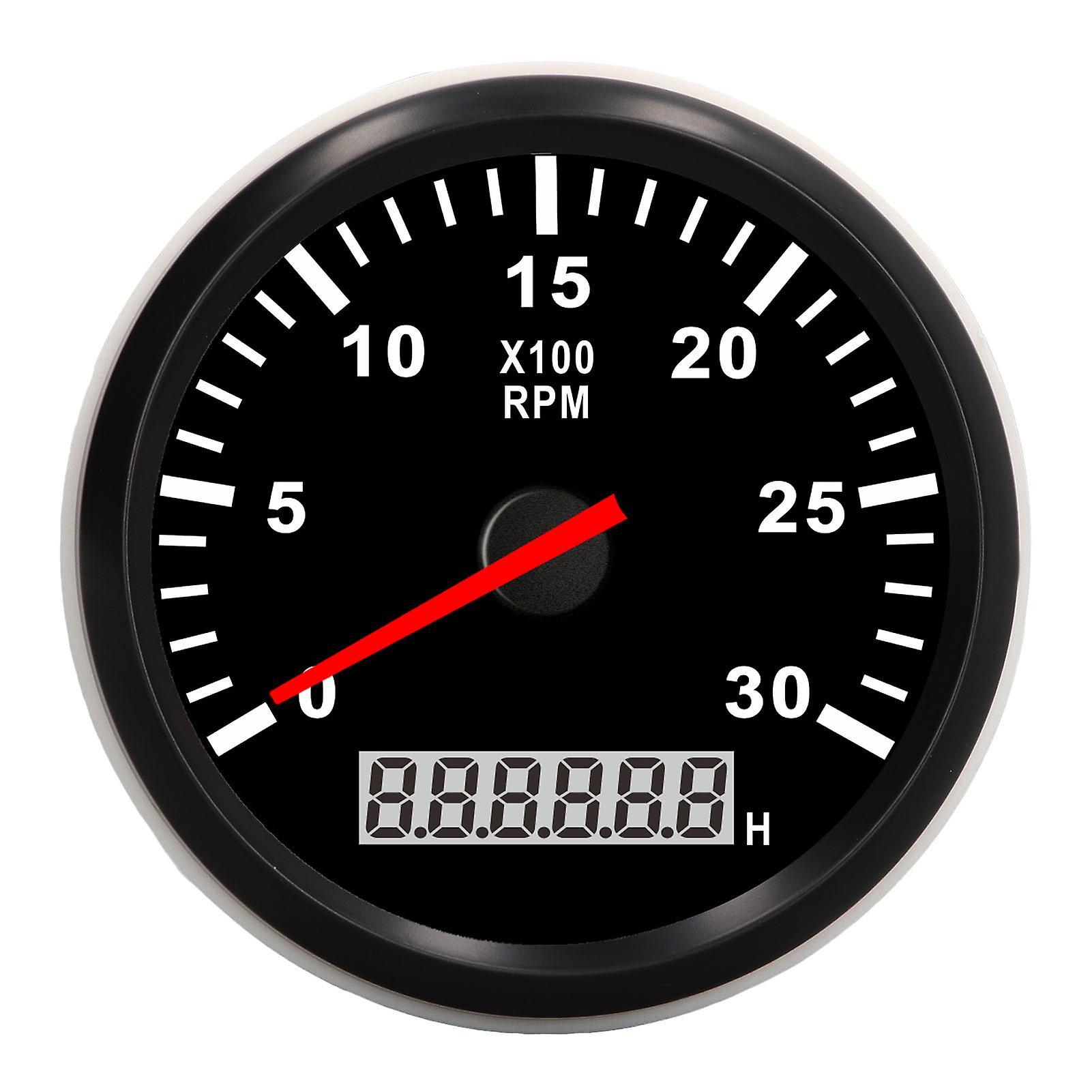 Car Truck Boat Tachometer Gauge 85mm/3.35in 3000RPM LCD Hourmeter with Red Backlight IP67 Waterproof