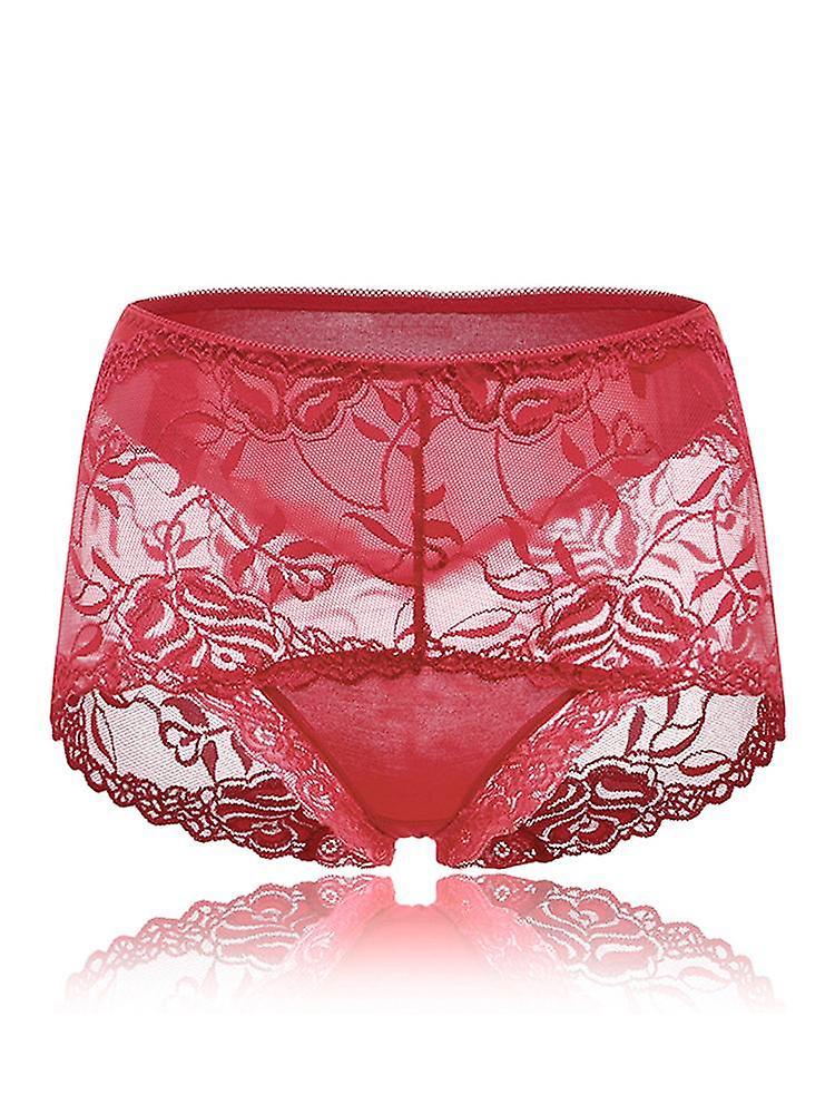 GreenZech Women seduced lace hollow out mid waist soft briefs Red 8