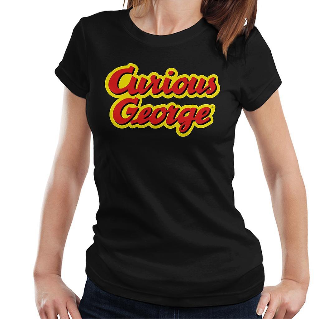 Curious George Big Outlined Logo Font Women's T-Shirt Black Large