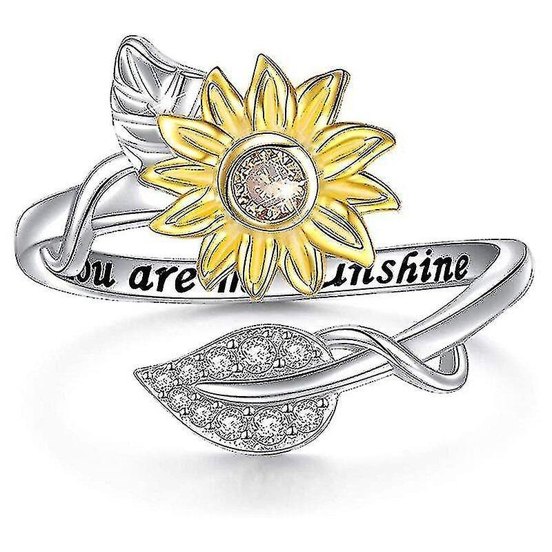 Zhenv Silver You Are My Sunshine Sunflower Crystal Ring