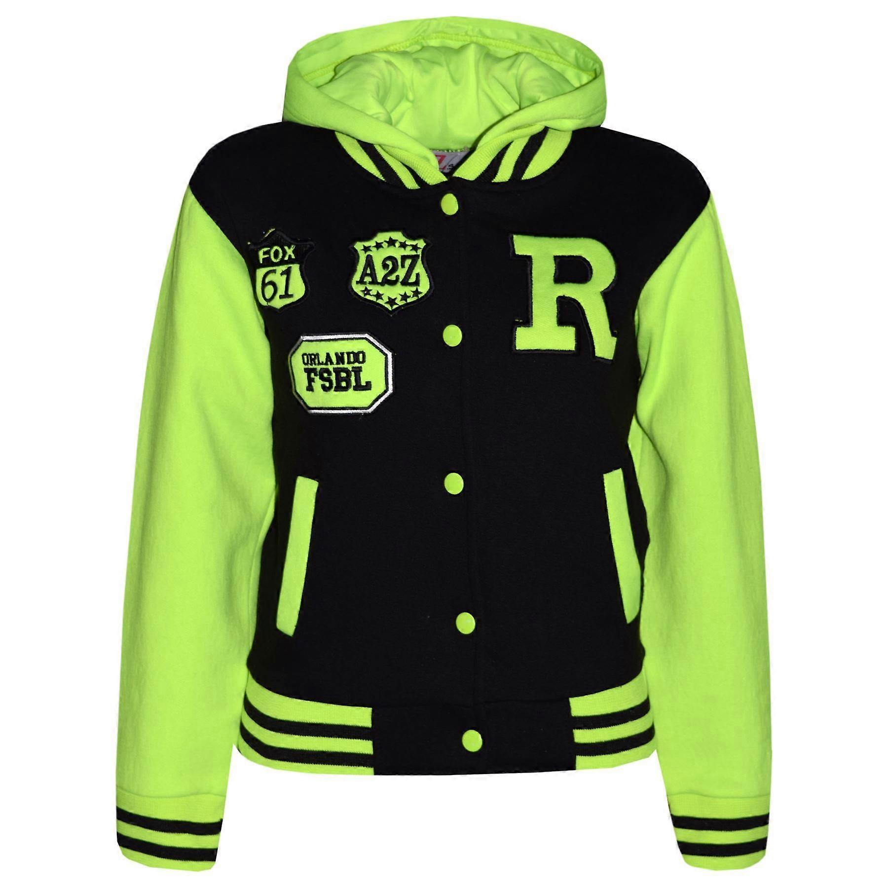 A2Z 4 Kids Unisex Baseball Black & Neon Green Contrast Color Jackets 13 Years