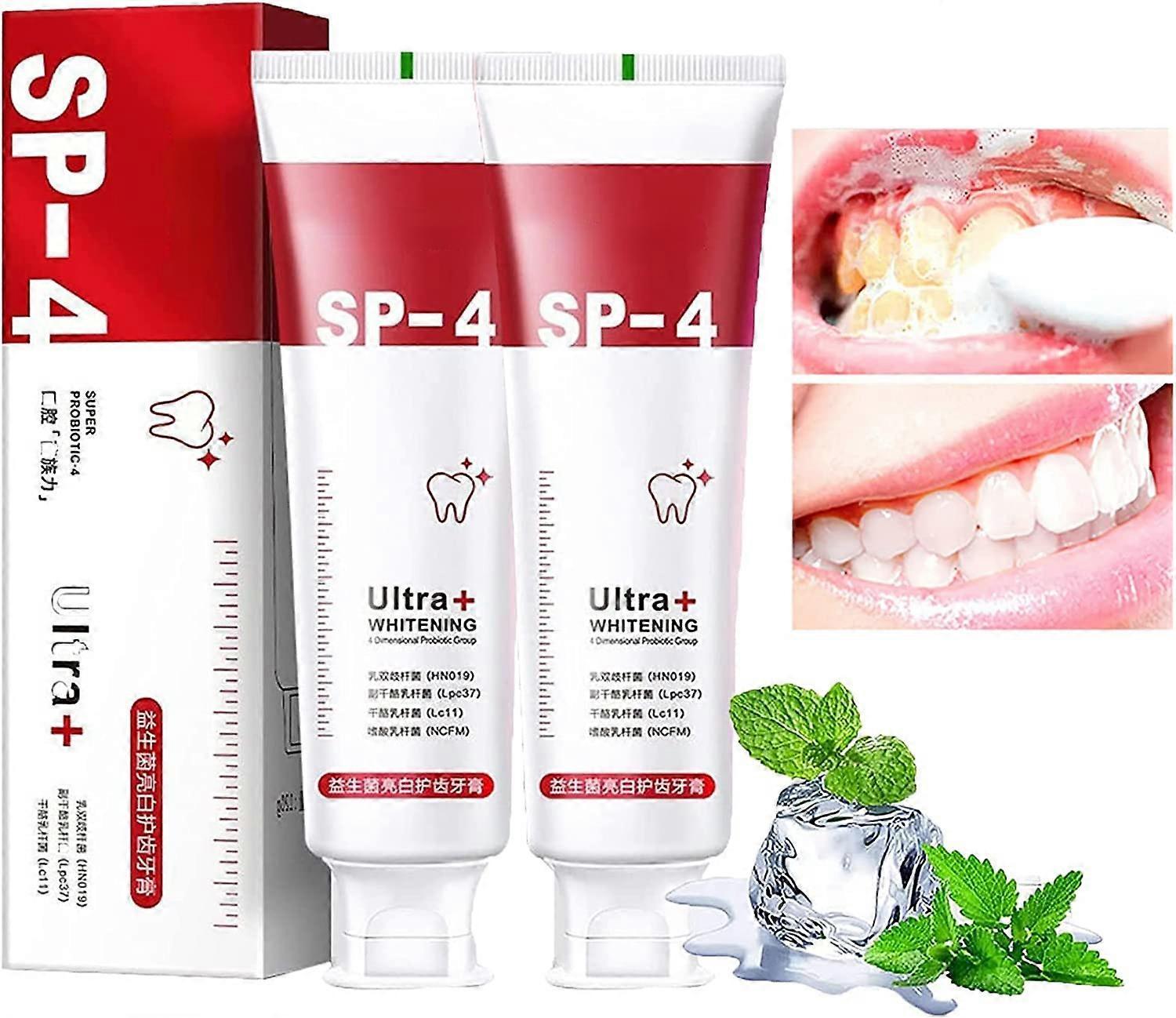 Frusde SP-4 Probiotic Toothpaste, Sp-4 Probiotic Toothpaste Teeth Whitener Toothpaste, SP-4 Brightening Toothpaste Fresh Breath Red 2pcs