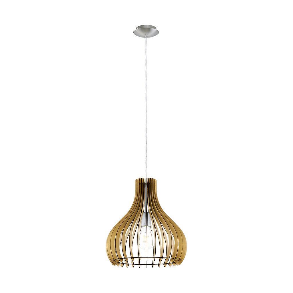 Eglo Lighting Tindori 1 Light Ceiling Pendant Satin Nickel with Maple Wooden Shade, E27