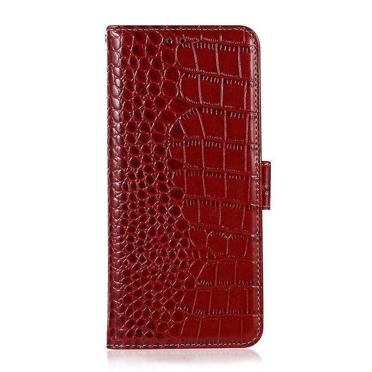 Hsmy For Samsung Galaxy S22+ / S22 Plus 5g Crocodile Top Layer Cowhide Leather Phone Case Red