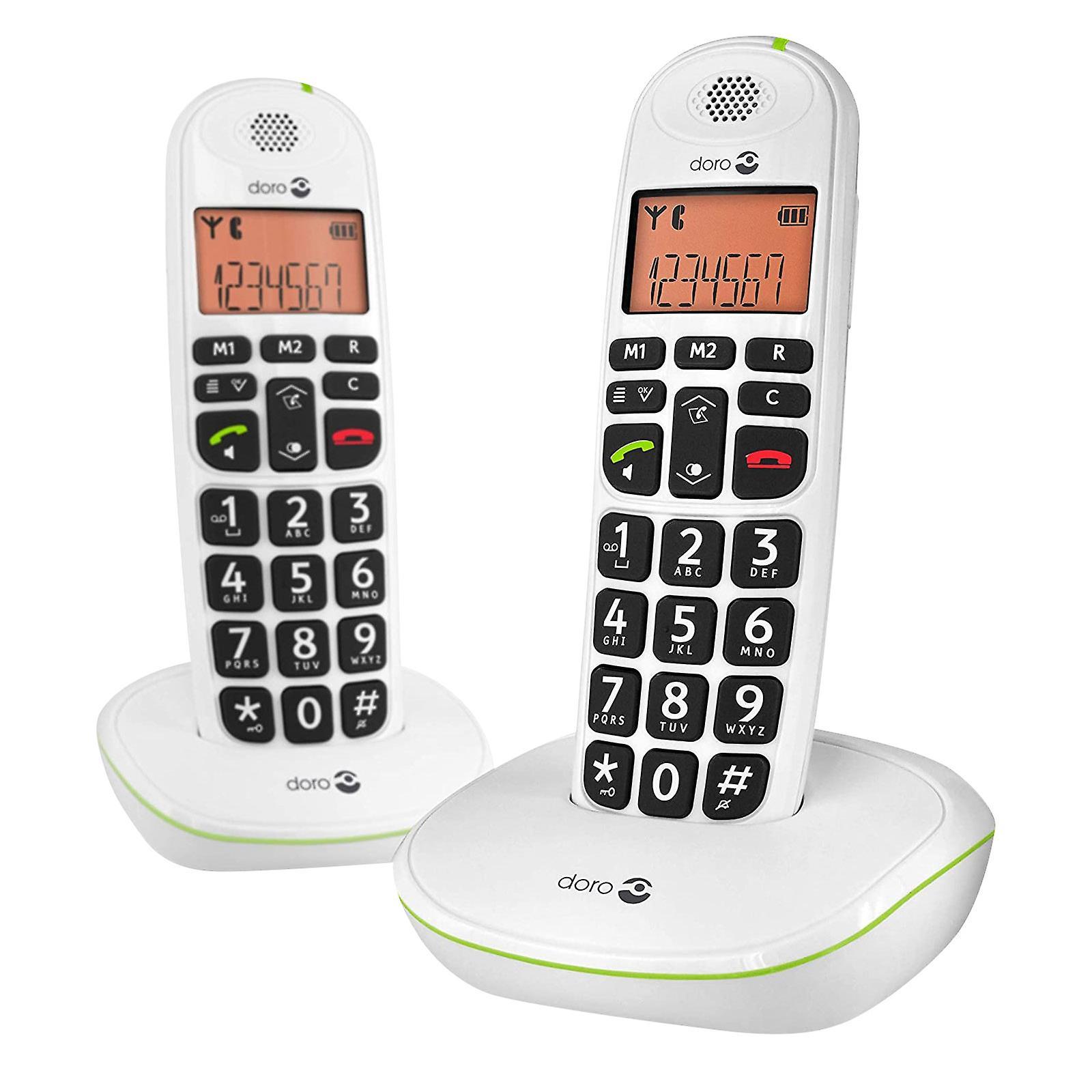 Set of 2 Senior DECT Landline Phones Clear Sound PhoneEasy 100W Duo Doro White