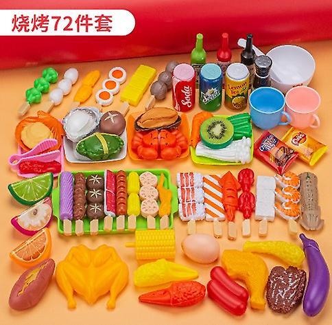 Tinksky 72 Pcs Grill Playset Play Food Set Barbecue Pretend Food Interactive Grill Play Food Bbq Accessories