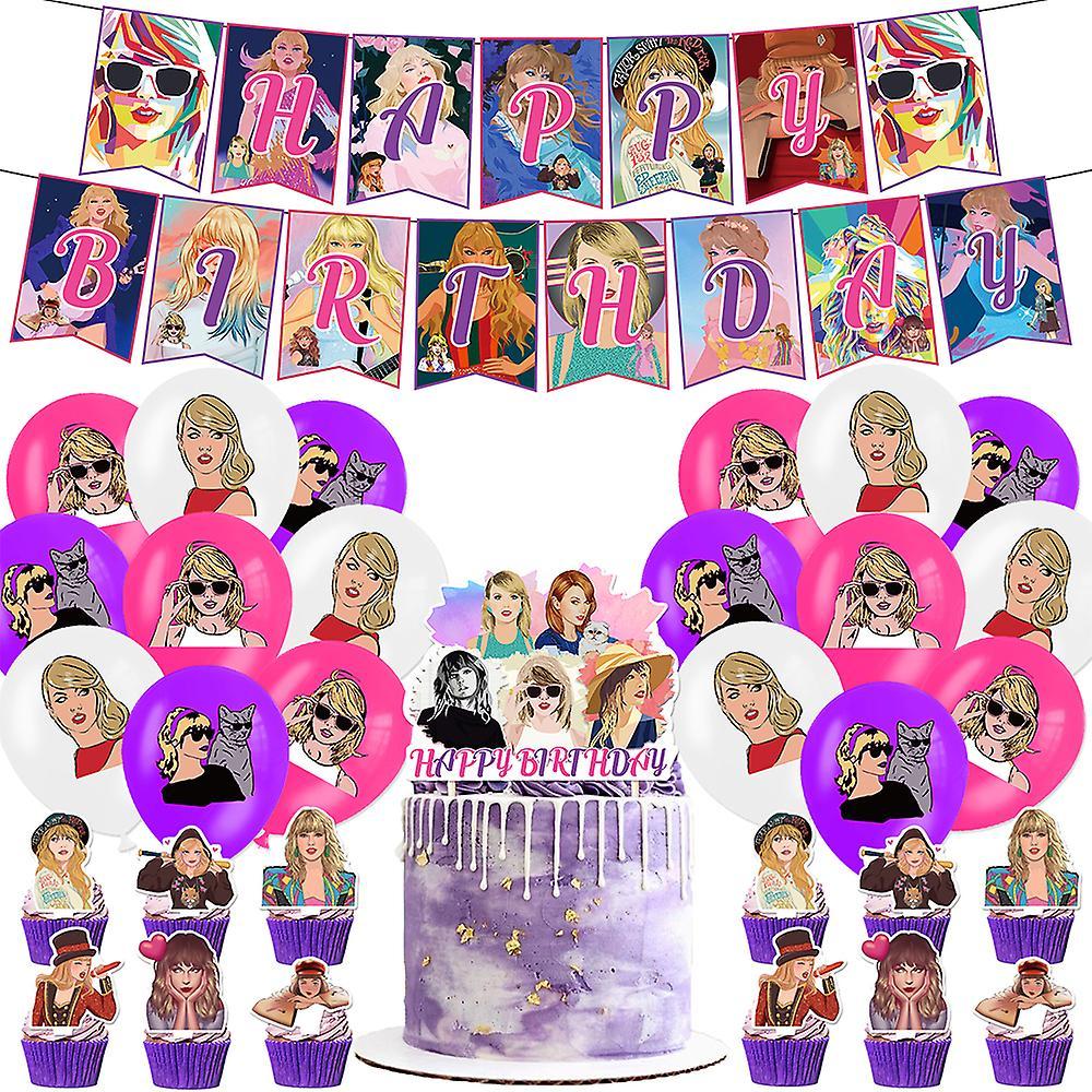 Waytogo Taylor Swift Themed Fans Birthday Set Party Decor Include a Banner, Balloons, Cake Toppers