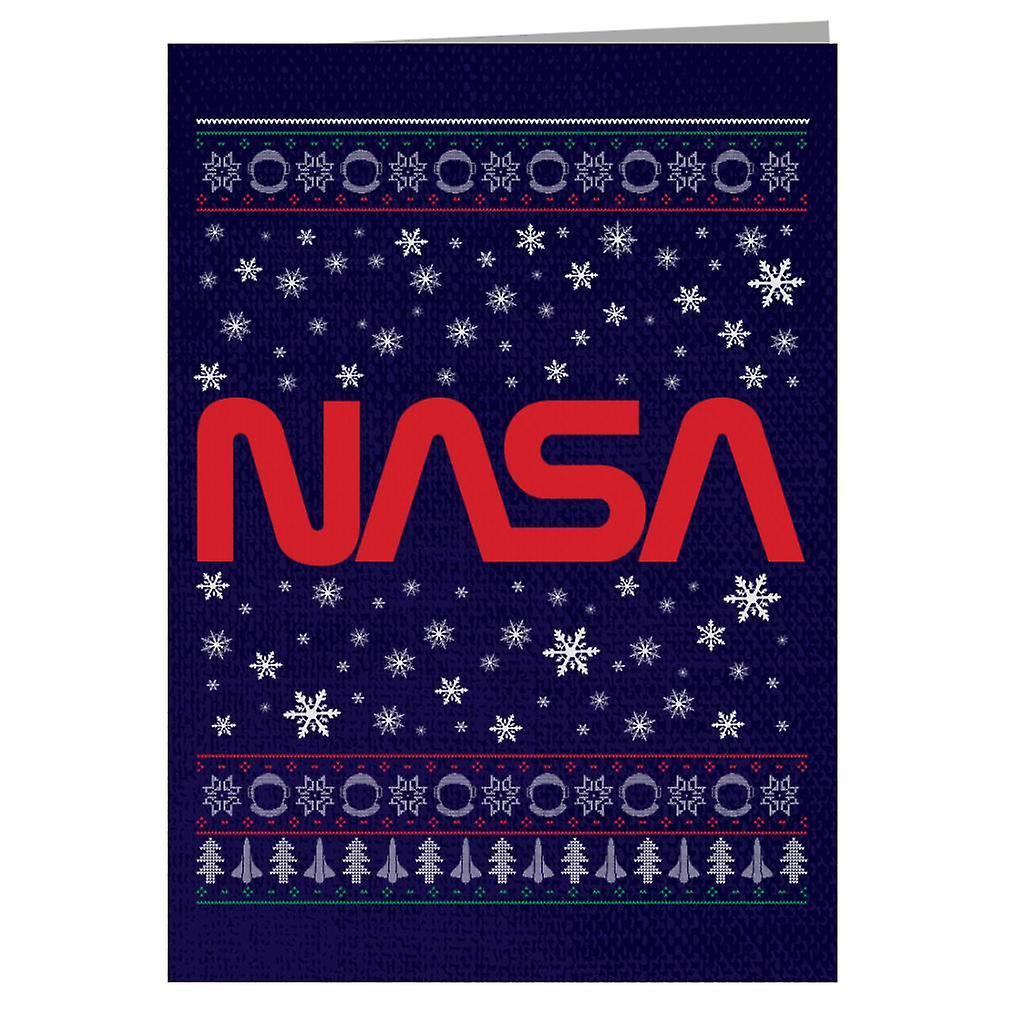 NASA 1975-1992 Logo Christmas Knit Pattern Greeting Card Navy Blue 14.5 x 21cm