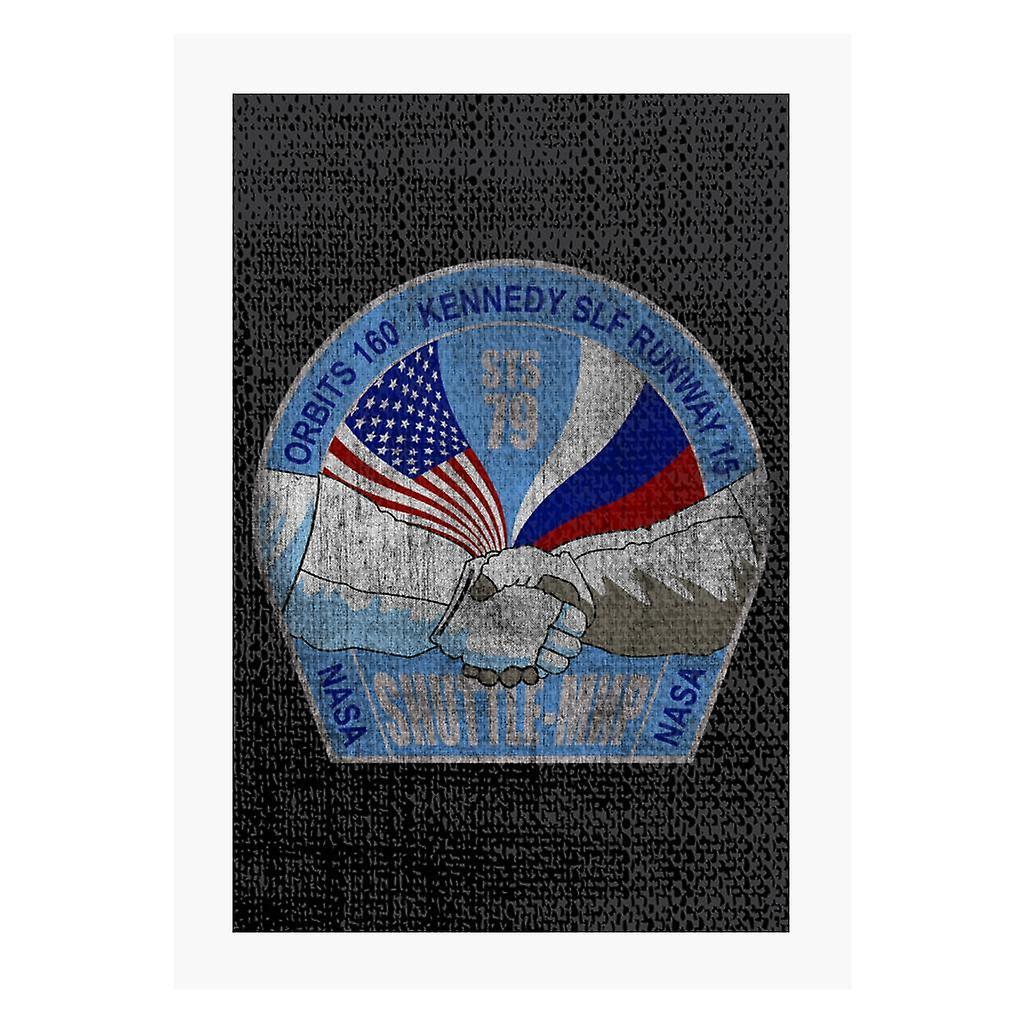 NASA STS 79 Atlantis Mission Badge Distressed A4 Print Black 21cm x 29.7cm