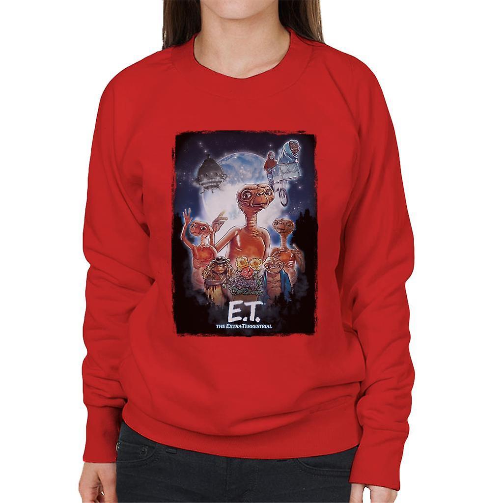 E.T. E.T. The Extra Terrestrial Cinematic Poster Montage Women's Sweatshirt Red Medium