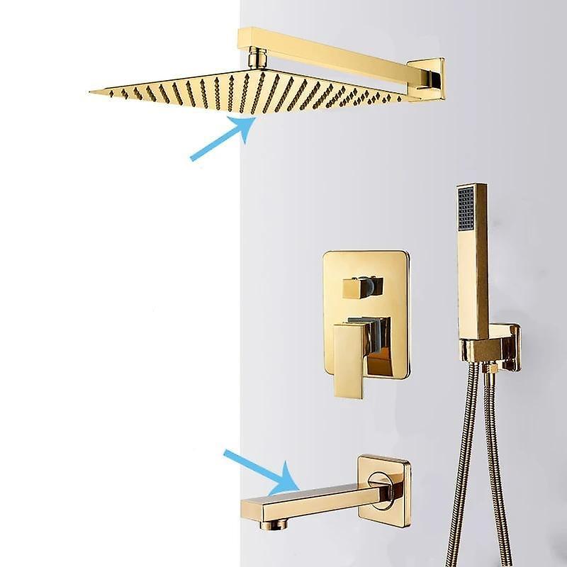 Slowmoose Wall Mount Ultrathin Rainfall Gold Shower -water Mixer Tap 3-way 12inch