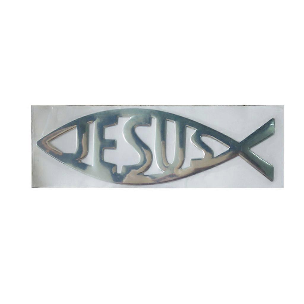 unbrand Jesus Fish 3D Car Sticker Emblem Badge Waterproof Decal Christian Decal Sticker Silver