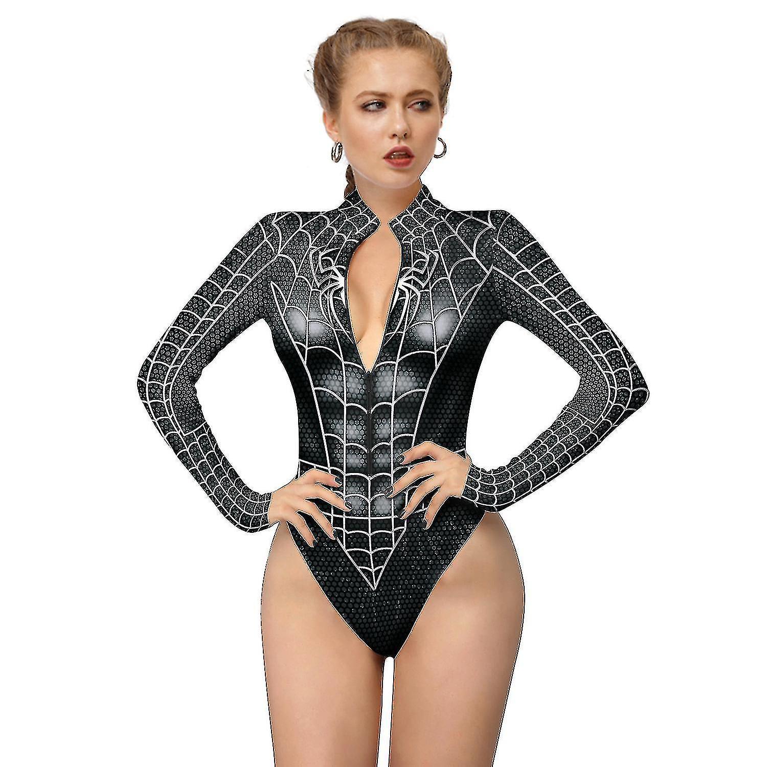 Cryin Women Spiderman Skeleton Bone Frame Leotard Bodysuit Halloween Party Fancy Dress Cosplay Costume style2 S