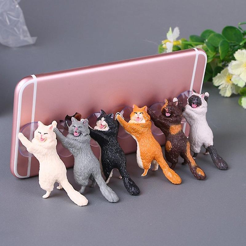 Longzhen Different Cats Smart Phone Sucker Holder Cute Cat Support Resin Cell Phone Holder Stand Sucker Tablets Desk Sucker Smartphone Holder Yellow