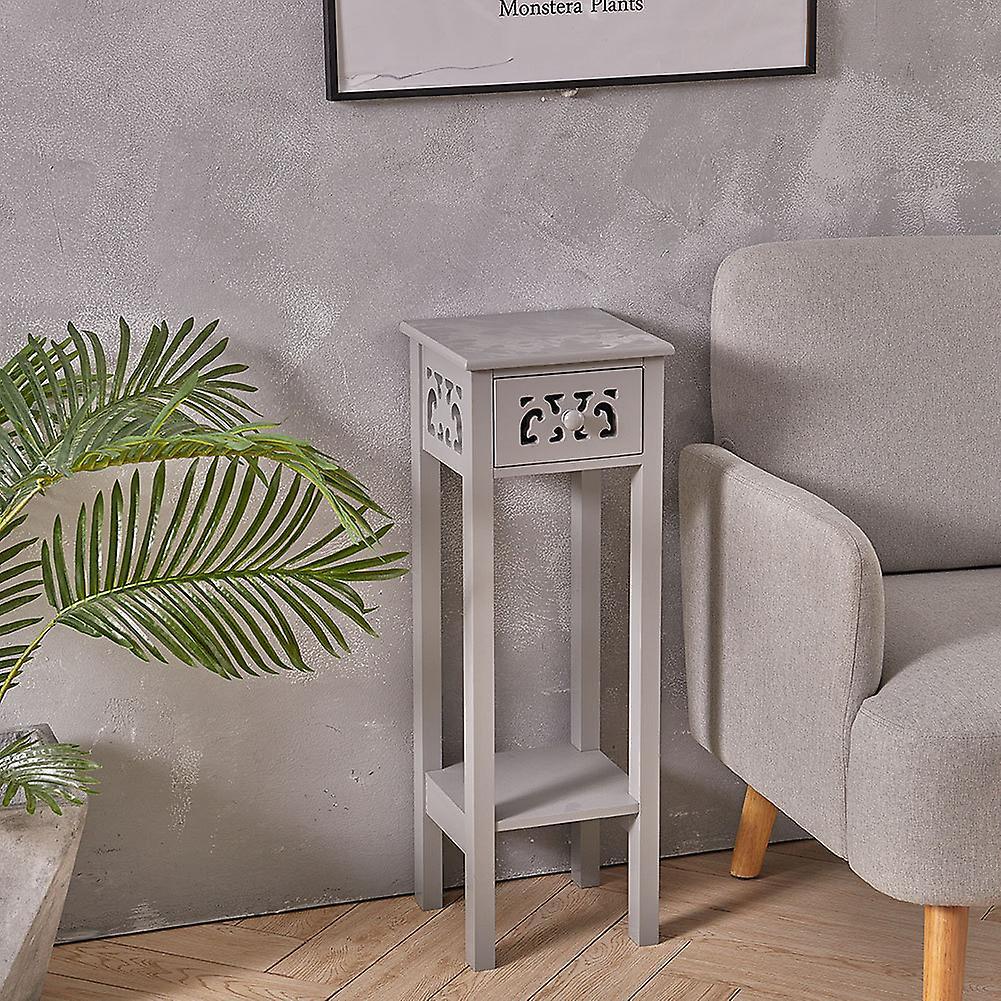 Living And Home Small Slim Accent Console Table Wooden End Table Plant Stand with Drawer Grey