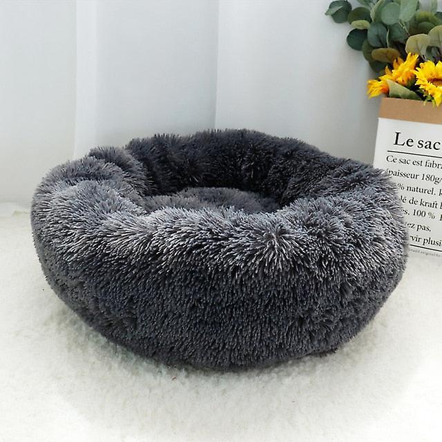 Slowmoose Fluffy, Comfortable, Soft And Washable-donut Shape Round Sleeping Bed For Pets Dark Gray Diameter 40cm