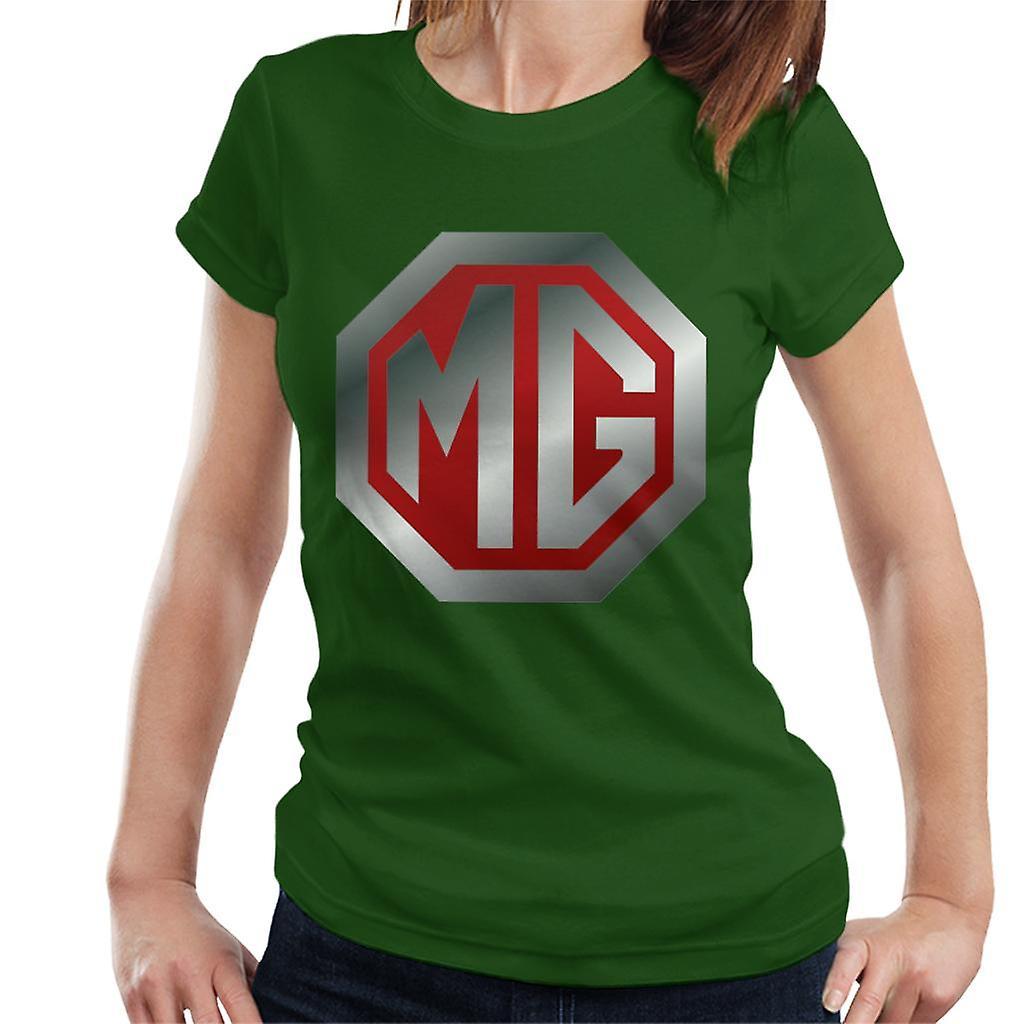 MG Shiny Red And Chrome Logo British Motor Heritage Women's T-Shirt Bottle Green Large