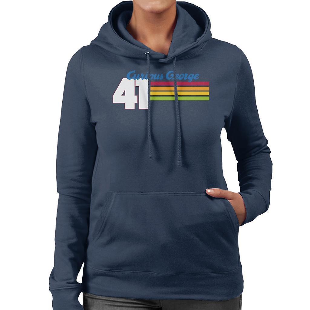 Curious George 41 Race Stripes Women's Hooded Sweatshirt Navy Blue XX-Large