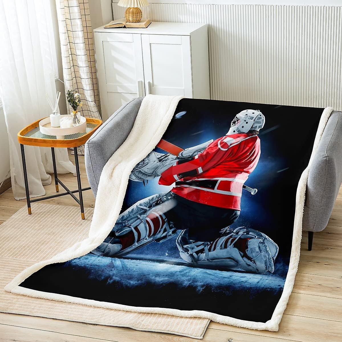 Kerota Ice Hockey Fleece Throw Blanket Sports Plush Blanket Set for Bed Sofa Hockey Player Sherpa Blanket Winter Sports Event Hockey Punk Warm Fuzz...