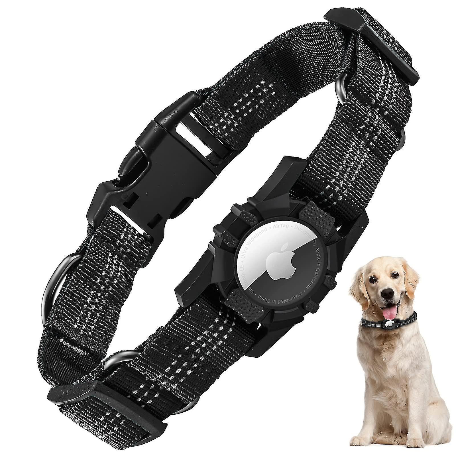 Htclv Airtag Dog Collar, Reflective Air Tag Dog Collar For Apple Airtags - Adjustable Durable Heavy Duty Dog Collar With Airtag Holder black XS