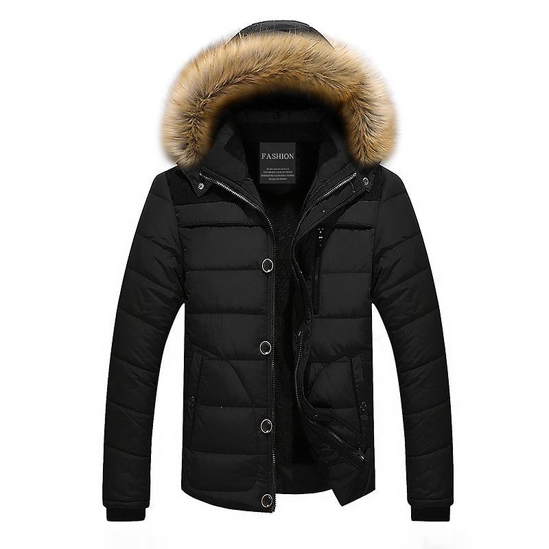 Men Jackets Men Warm  Winter Jacket Thick Warm Parka Fleece Fur Hooded Military Ja Black M