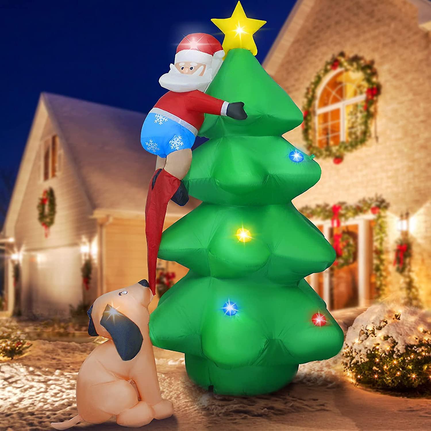 Sooya 6FT Christmas Inflatable Blow Up Decoration,Inflatable Christmas Tree with Santa Claus and Dog, Self Inflatable Christmas Decor