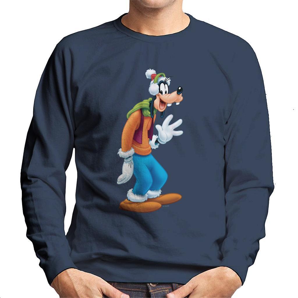 Disney Christmas Goofy Festive Wave Men's Sweatshirt Navy Blue Medium