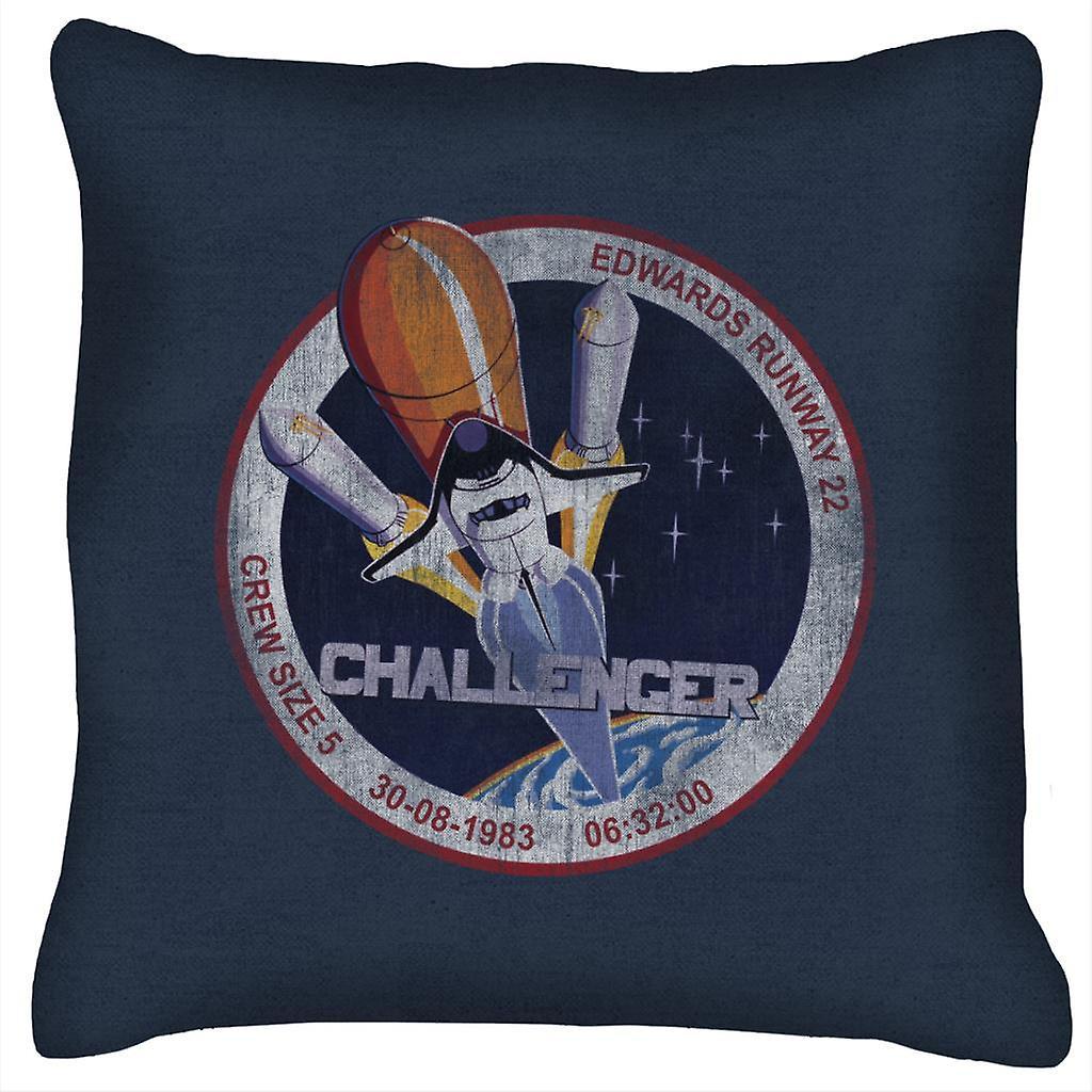 NASA STS 6 Challenger Mission Badge Distressed Cushion Navy Blue 40 x 40cm