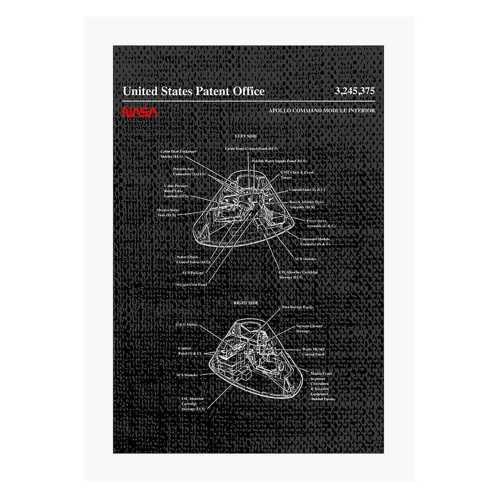 NASA Apollo Command Module Interior Blueprint A4 Print Black 21cm x 29.7cm