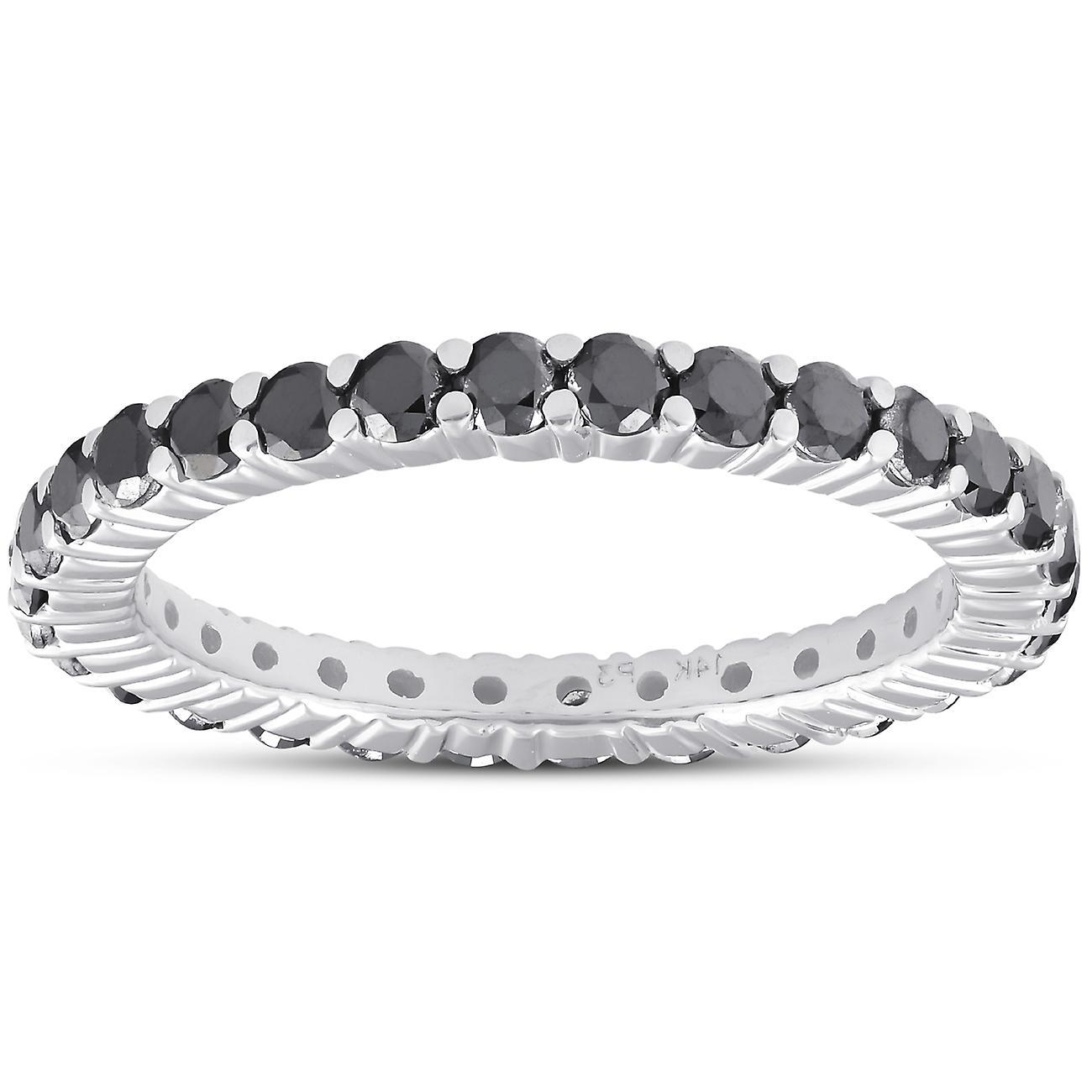 Pompeii3 1 Ct Black Diamond Eternity Ring 14k White Gold 4.5