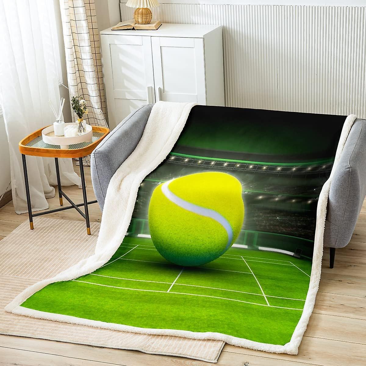 Kerota Tennis Ball Fleece Throw Blanket D Ball Sherpa Blanket for Bed Sofa WoBedroom Tennis Sports Plush Blanket Set Athlete Competitive Warm Fuzzy...