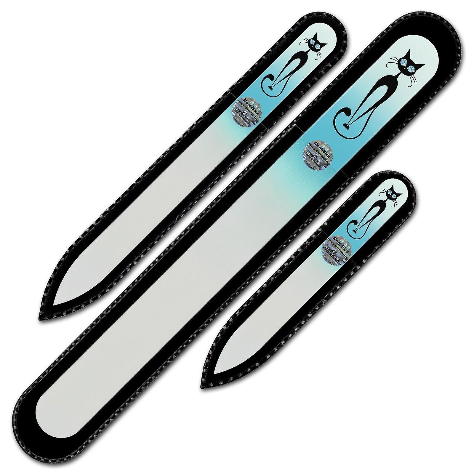 Mont Bleu Set of 3 Glass Nail Files "Cat" with Swarovski crystals - White Sky