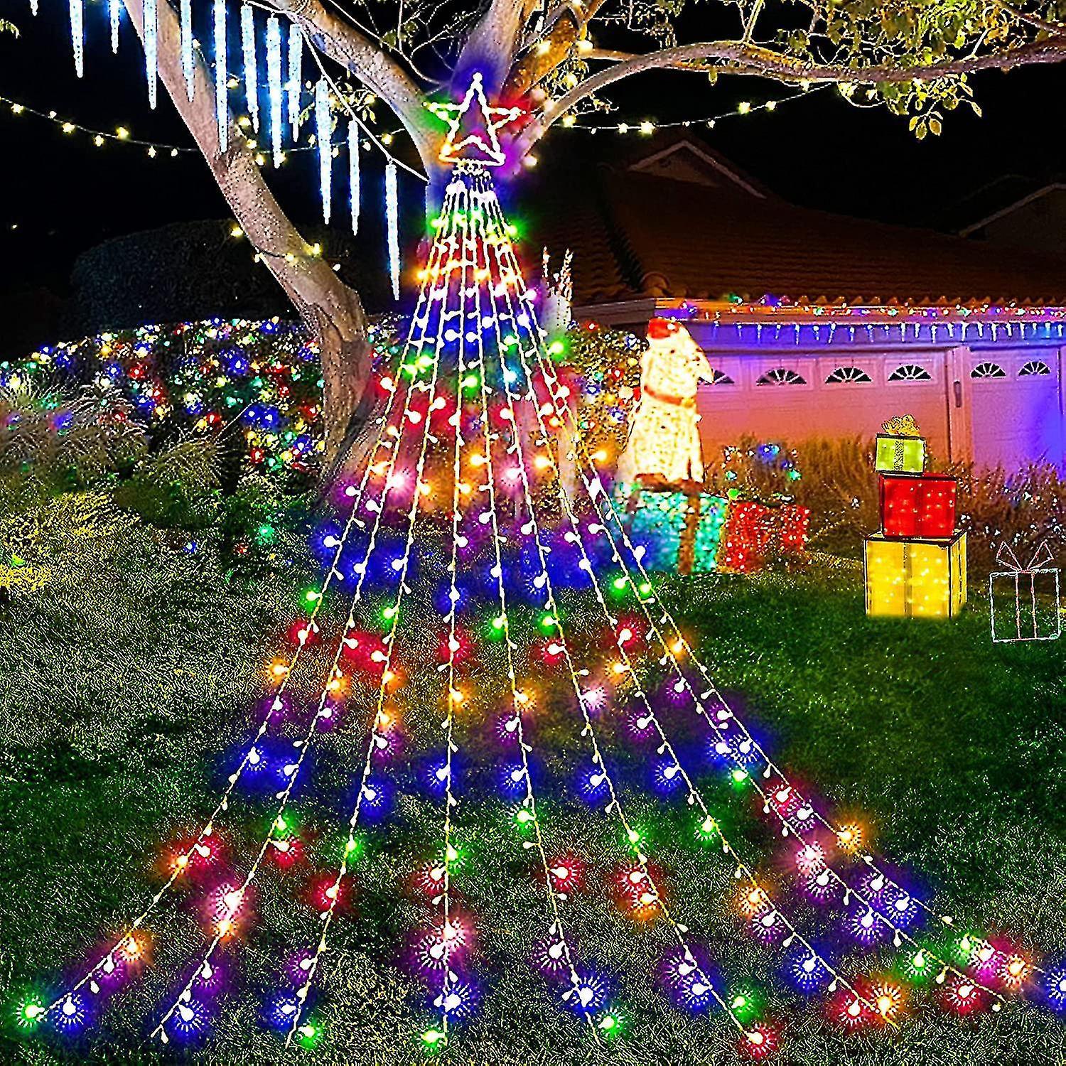 Tianzun Outdoor Christmas Decorations Waterfall Lights 344 Led 8 Modes Tree Light Gift, Plug In Clear Wire Waterproof Patio Light Decor For Home Xm...