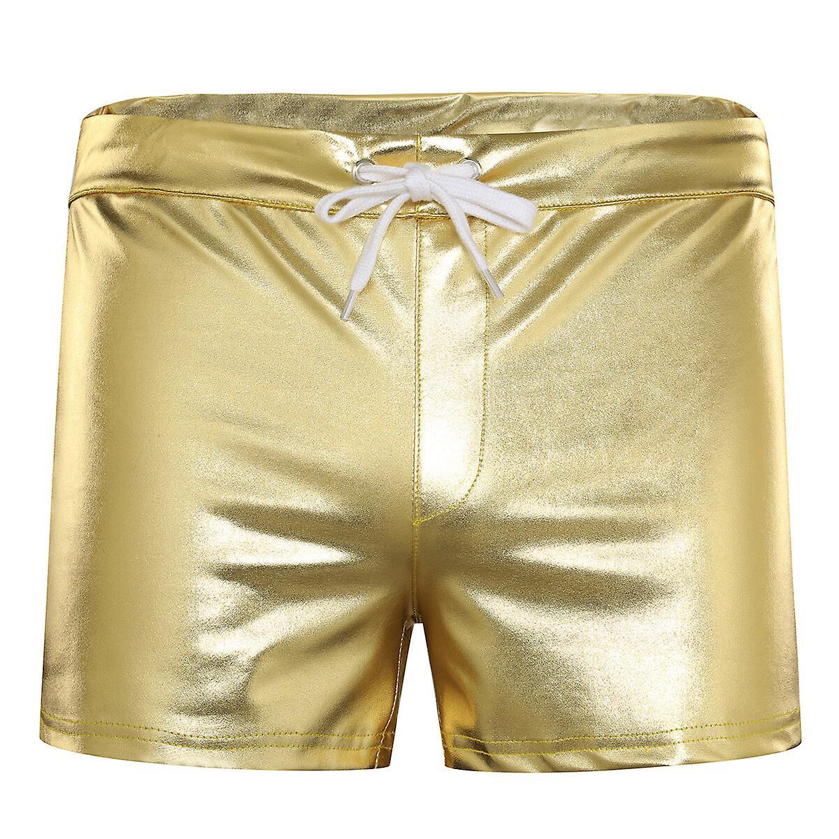 Sliktaa Mens Shiny Leather Shorts Gold L