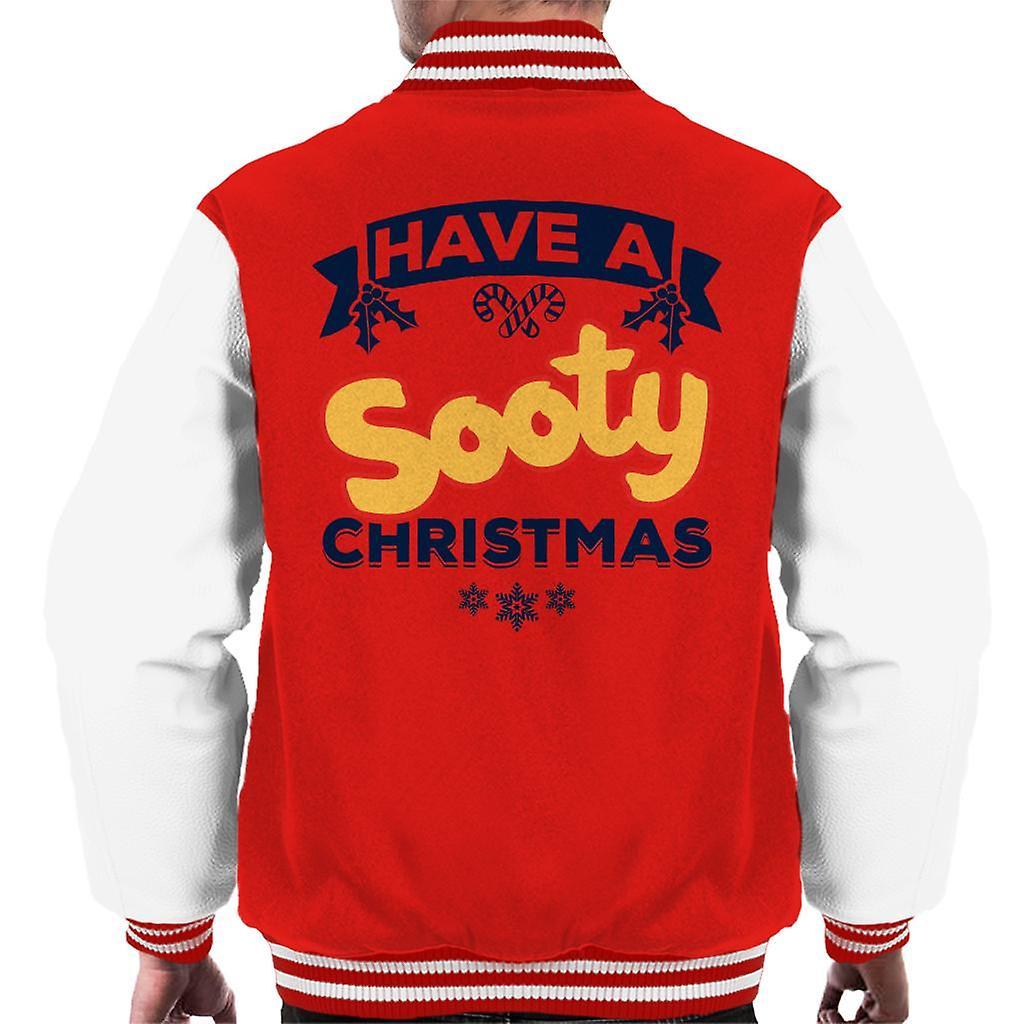 Sooty Christmas Have A Sooty Christmas Blue Banner Design Men's Varsity Jacket Red/White Small