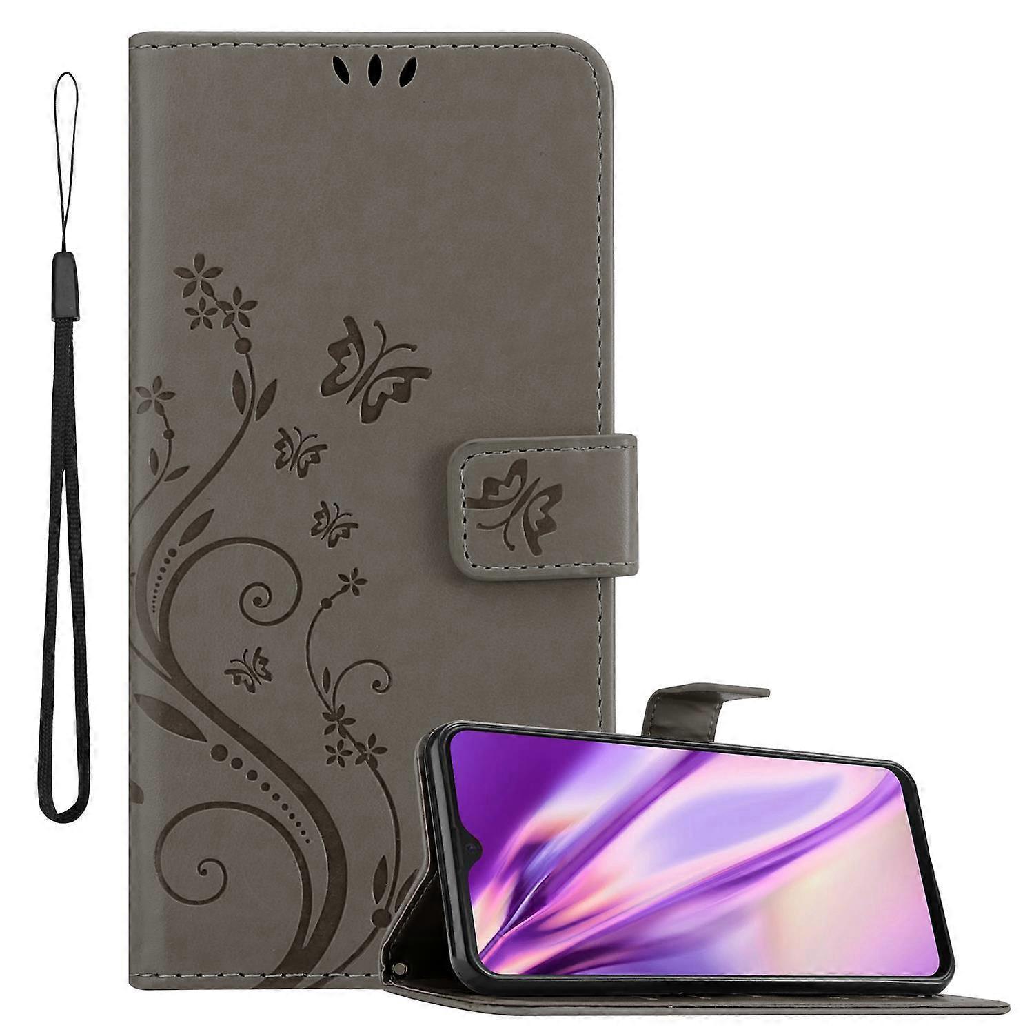 Samsung Galaxy M21 / M30s Protective Case - with Floral Pattern and Card Slot FLORAL GREY