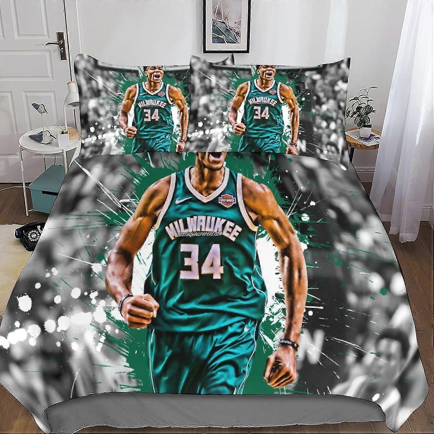 Kerota 3D Giannis Antetokounmpo Bedding Set Microfiber Duvet Covers 3 Pcs Duvet Cover Set with Zipper Closure Adults Double Pillowcases Single135x2...