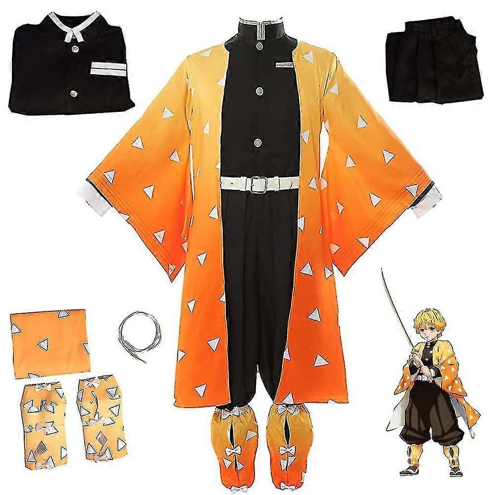 Halloween Party Demon Slayer Agatsuma Zenitsu Cosplay Party Costume Outfits Anime Set Gifts One Size - Wig