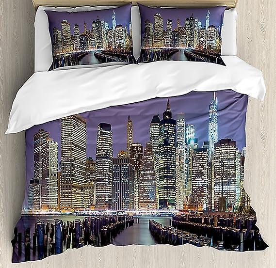 Duvet Cover Set New York Aerial View Of Nyc Full Of Skyscrapers Manhattan Times Microfiber Bedding Duvet Cover Sets 1 Duvet Cover And 1/2 Pillowsha...