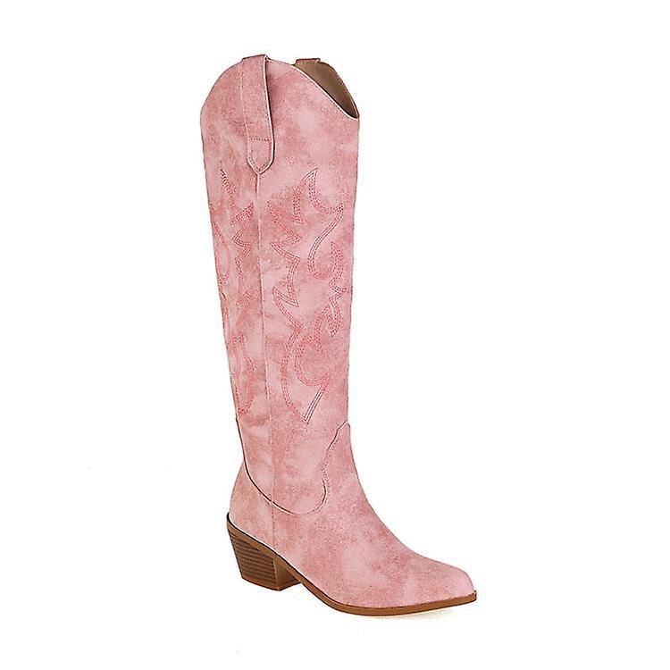 Moye Women's Pink Embroidered Western Cowboy Boots 38