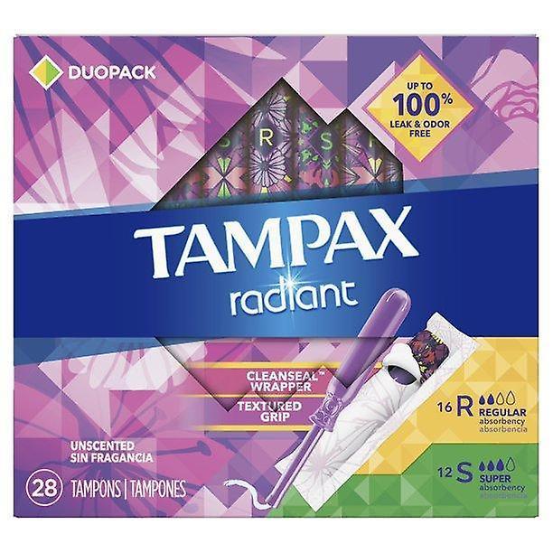 Tampax Radiant Tampons, Unscented, Regular/ Super Absorbency, 28 Ct