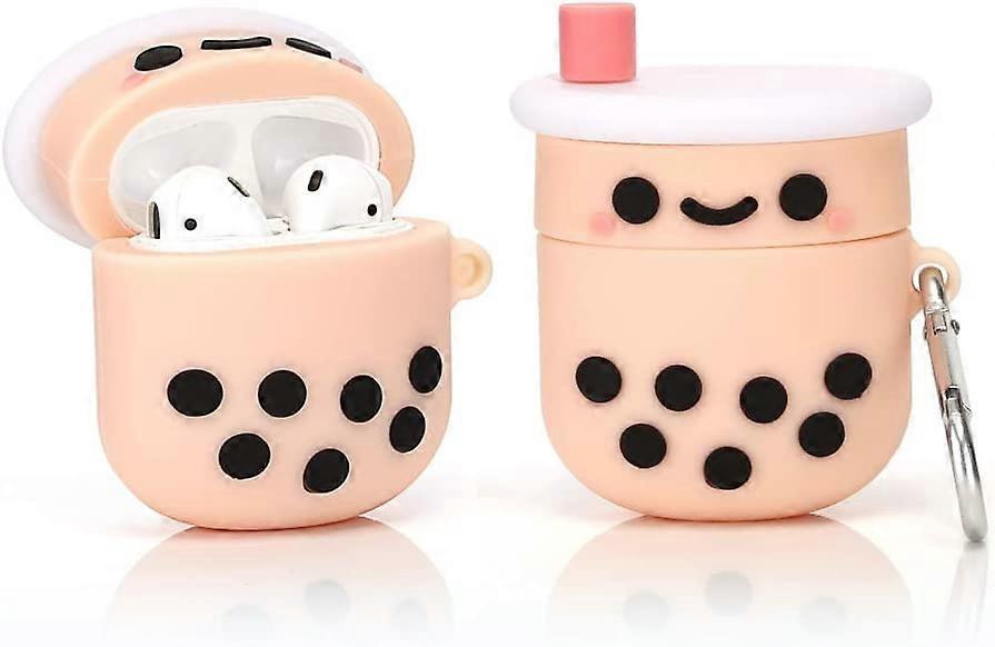 Phwj Airpods Silicone Case Compatible With Airpods 1 And 2 Case Funny Cute 3D Cartoon Cover [Canned Drinks Series] (Pearl Milk Tea)