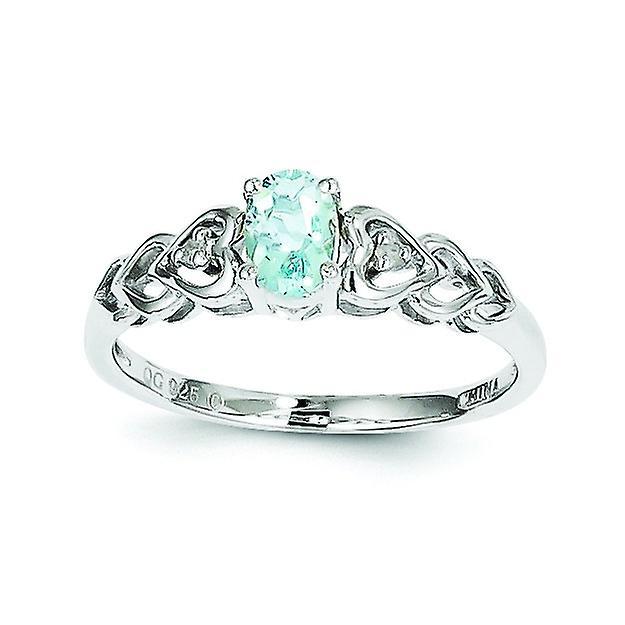 JewelryWeb 925 Sterling Silver Polished Open back Aquamarine and Diamond Ring Measures 2mm Wide Jewelry for Women - Ring Size: 5 to 10