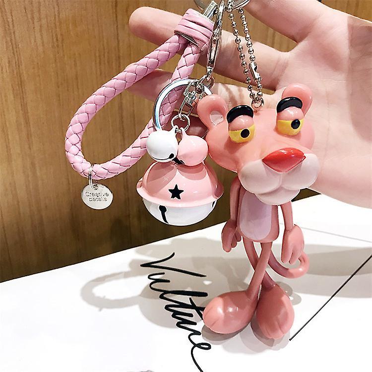 Jiechannel Cute Naughty Panther Pink Leopard Doll Keychain Bag Pendant Key Chain Girls Handmade Creative Gift Keyring fense