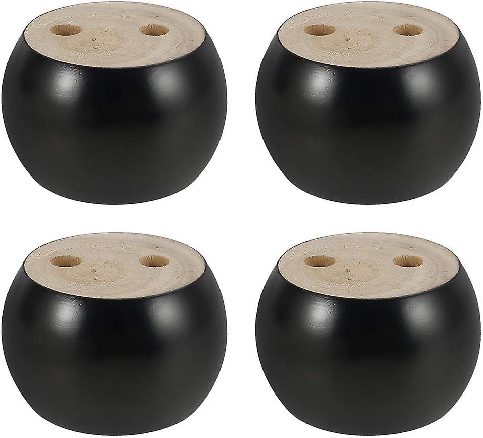 Wenkeay Set of 4 Round Wooden Furniture Legs, Height 5cm, for Sofa, Bed, Armchair, Wardrobe, with Screws and Ribbon (Black)