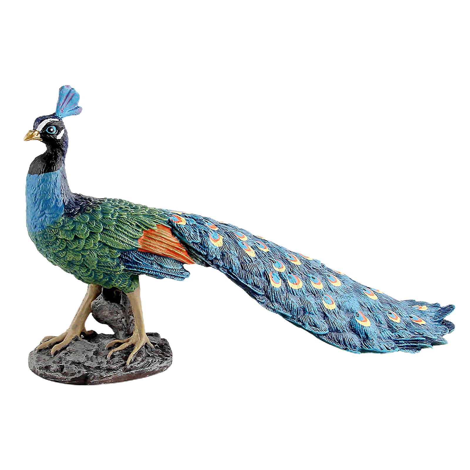 Haloppe Peacock Figurine 3D Simulated Feather Animal Solid Model Decoration Plastic Peacock Statue Model Desktop Ornament Model Gift Blue