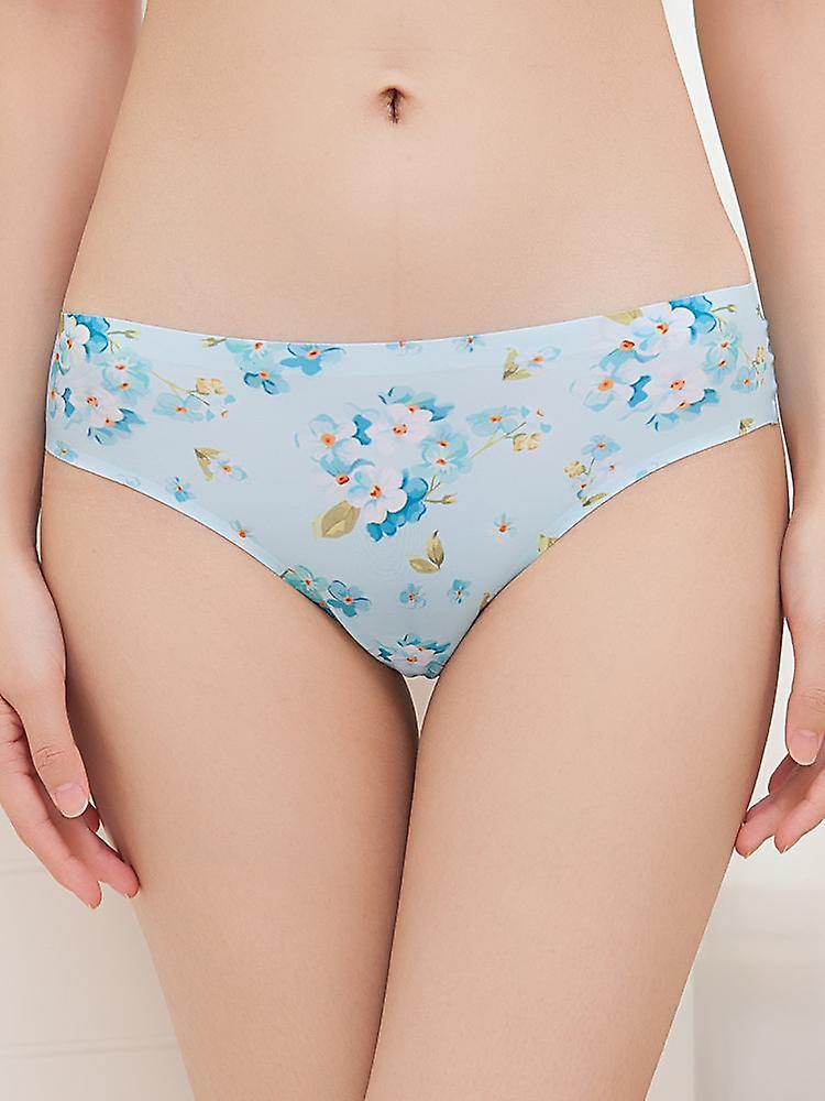 GreenZech Floral printed seamless ultra-thin low waist thong briefs Light blue 8