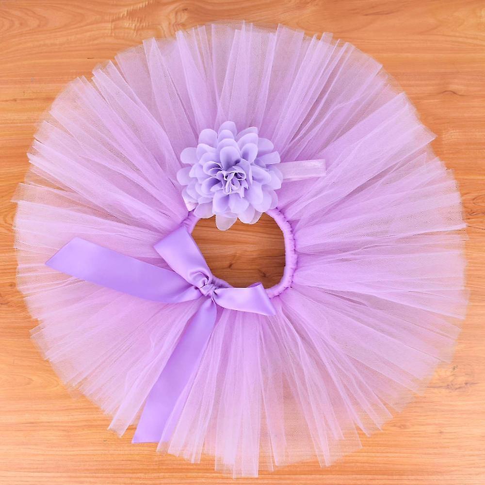 Slowmoose Newborn Baby Tutu Skirt & Headband Set Lavender 0-6mths