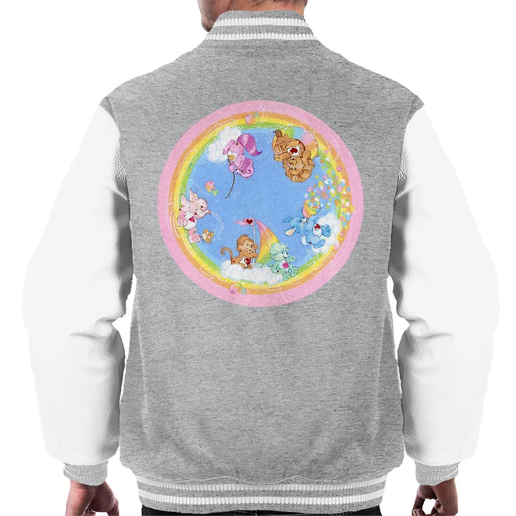 Care Bears Playful Heart Monkey Rainbow Cloud Boat Men's Varsity Jacket Heather Grey/White X-Large