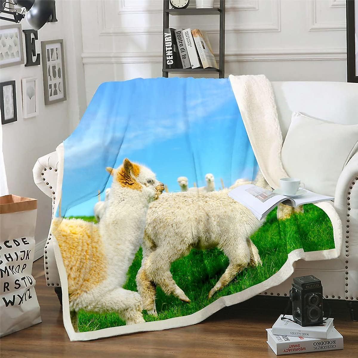 Kerota Cute Llama Sherpa Blanket Natural Wild Llama Alpaca Fleece Throw Blanket for Kids Boys Girls Running Sheep Plush Blanket Animal Fuzzy Blanke...